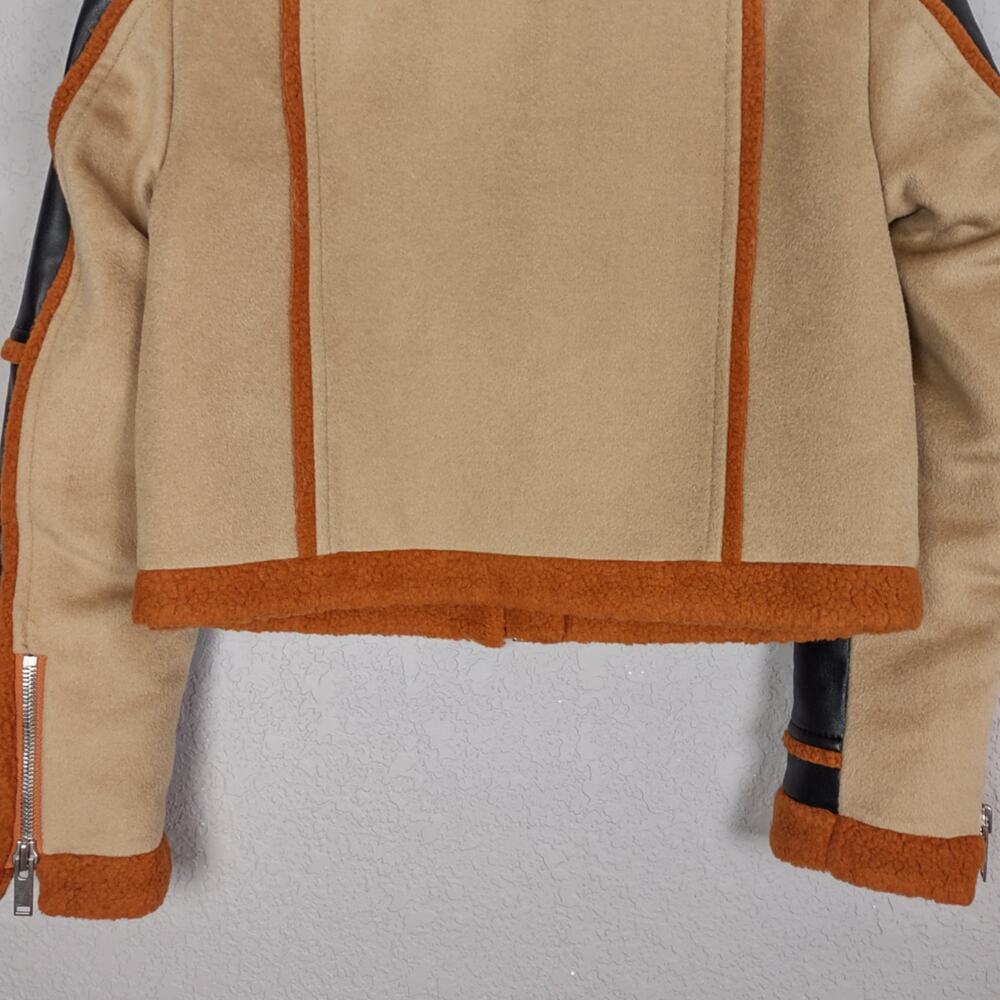 Jonathan Simkhai Adelyn Virgin Wool Sherpa Bomber Aviator Color Block Jacket XS - Picture 12 of 16
